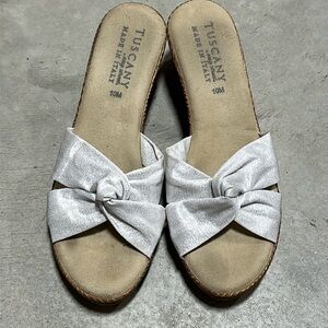 TUSCANY BY EASY STREET WOMEN'S DINAH WHITE WEDGE SANDALS‎ MADE ITALY Size 10M